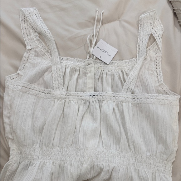 American Eagle Outfitters White Smocked Tie Front Tank Top - Picture 4 of 4